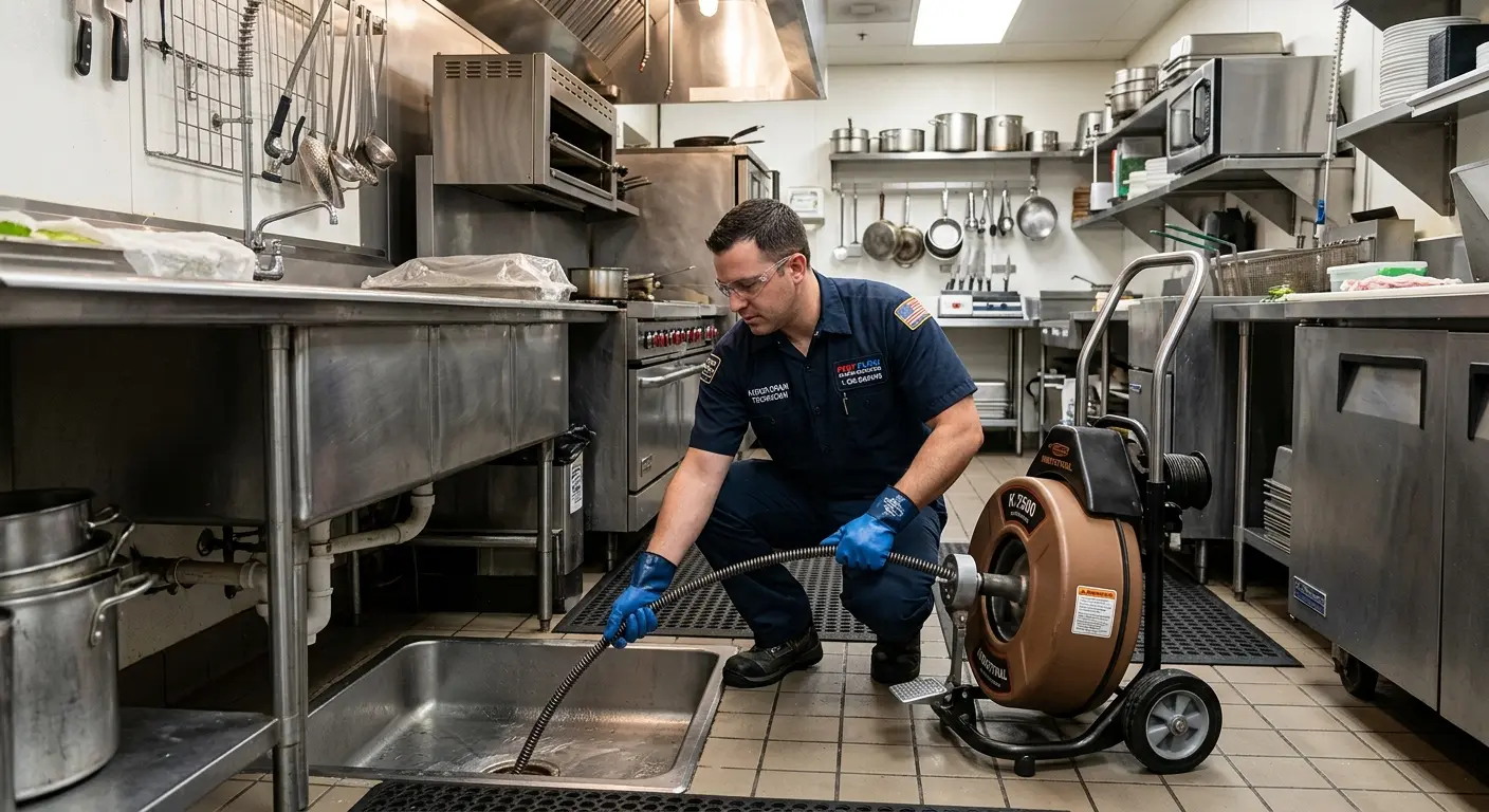 Commercial drain cleaning service in a restaurant kitchen in Orange Park
