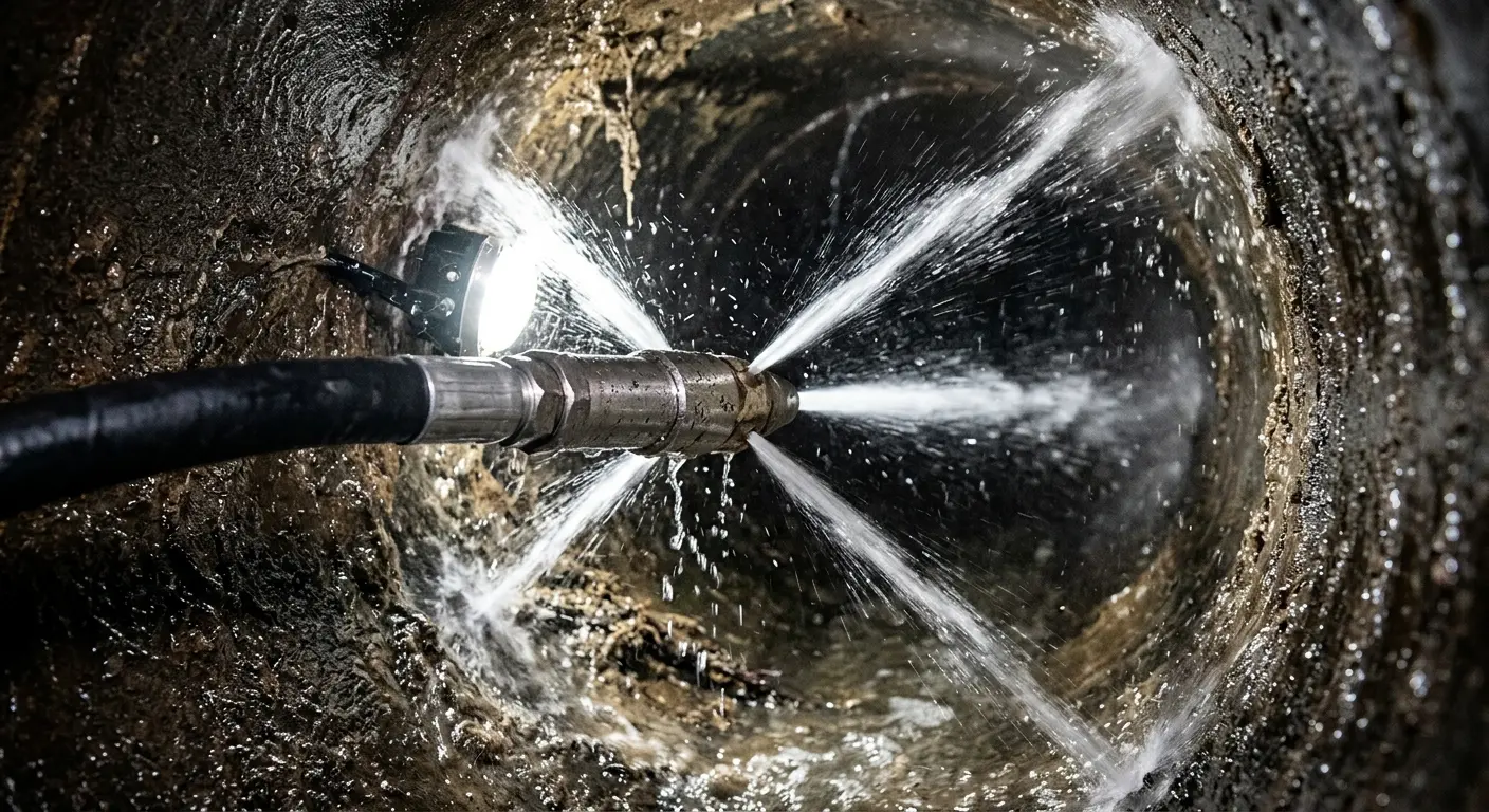 High-pressure hydro jetting nozzle cleaning sewer pipe for Storm Drain Cleaning in Orange Park